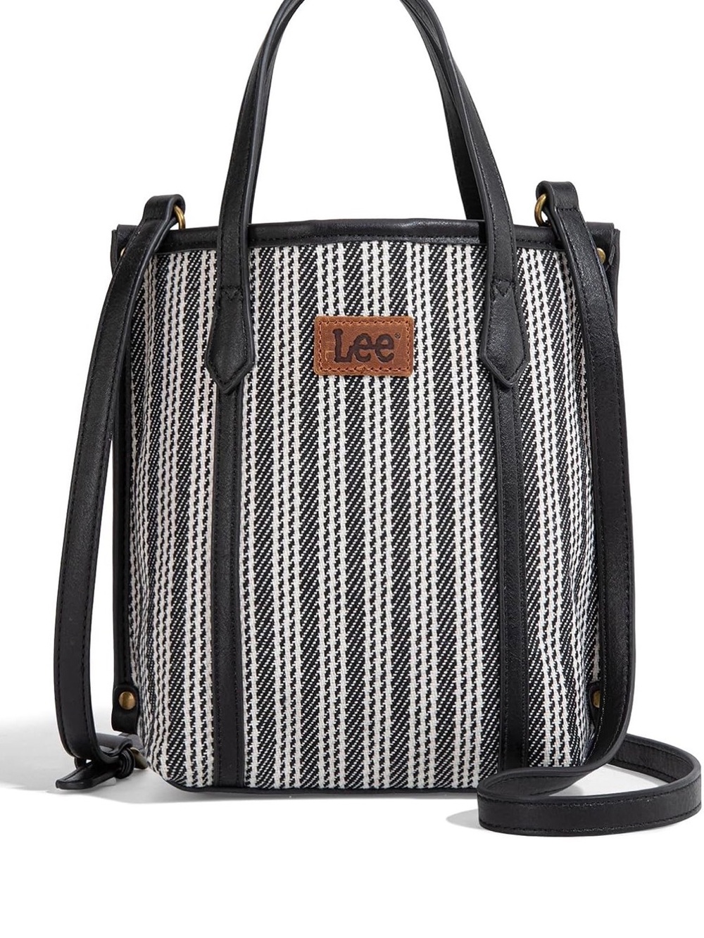 Lee Montana west denim Striped Tote with a black leather trim